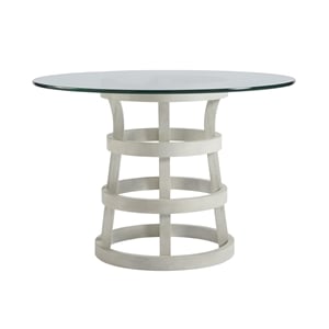 Pemberly Row Round Glass Dining Table 44 inch Top in Sandbar Gray