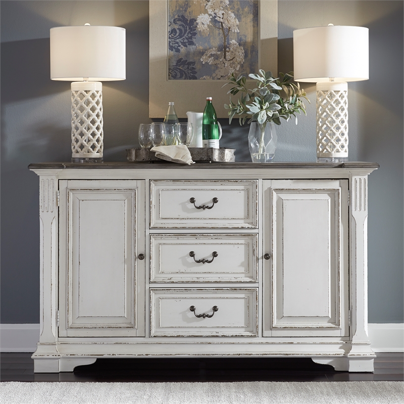 Pemberly Row Modern / Contemporary White French & English Dovetail Buffet