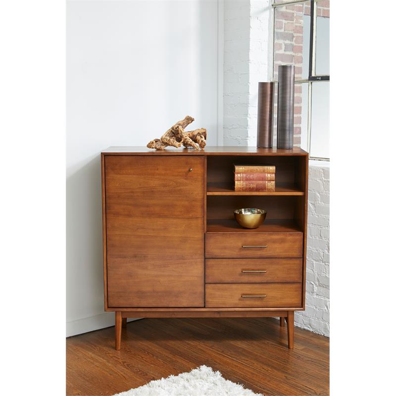 Pemberly Row 3-Drawers Solid Wood Buffet/Storage Cupboard in Walnut