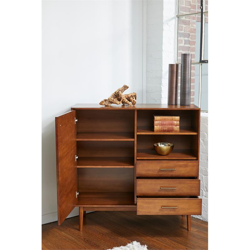 Pemberly Row 3-Drawers Solid Wood Buffet/Storage Cupboard in Walnut