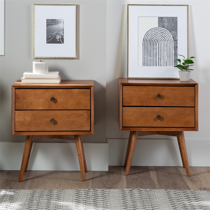 Pemberly Row 3-Pc Bedroom Set Spindle Bed + Two 2-drawer nightstands - Caramel