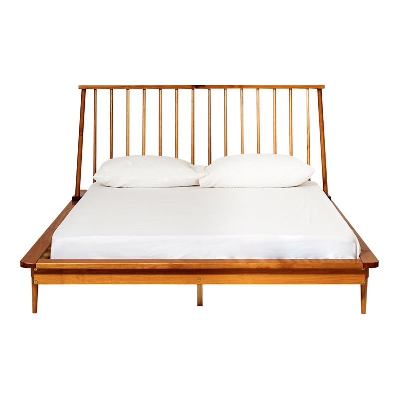 Pemberly Row 3-Pc Bedroom Set Spindle Bed + Two 2-drawer nightstands - Caramel