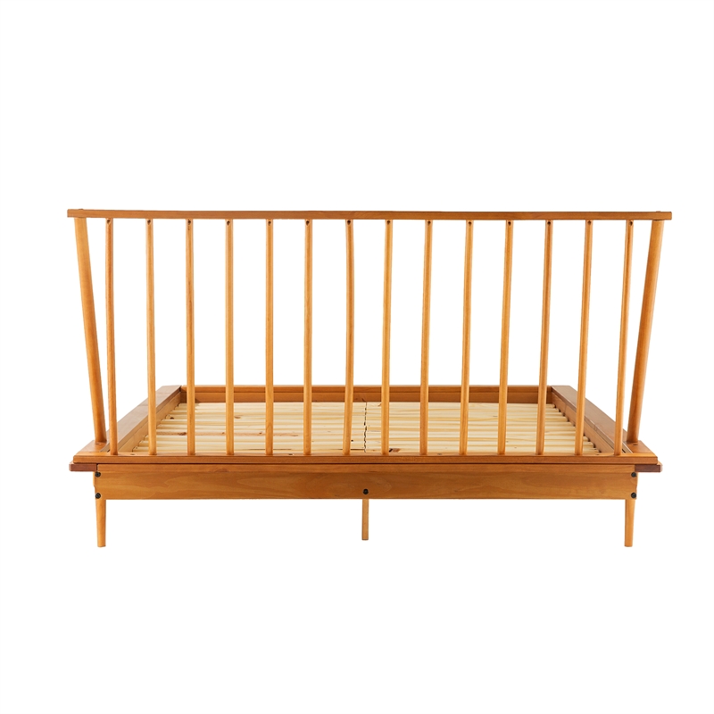 Pemberly Row 3-Pc Bedroom Set Spindle Bed + Two 2-drawer nightstands - Caramel