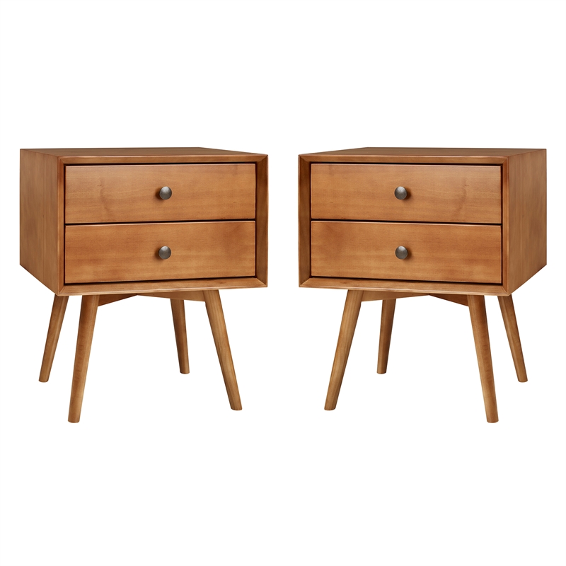 Pemberly Row 3-Pc Bedroom Set Spindle Bed + Two 2-drawer nightstands - Caramel