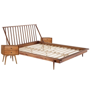 Pemberly Row 3-Pc Bedroom Set Spindle Bed + Two 2-drawer nightstands - Caramel