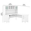 Pemberly Row 72W L Shaped Desk with Hutch in White - Engineered Wood