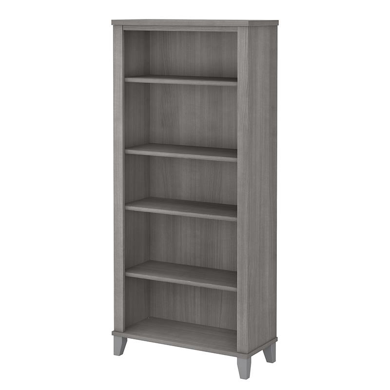 Pemberly Row Tall 5 Shelf Bookcase in Platinum Gray - Engineered Wood
