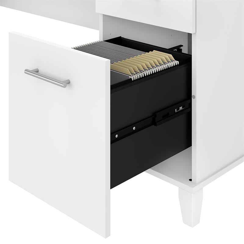 Pemberly Row 72W L Shaped Desk with Storage in White - Engineered Wood
