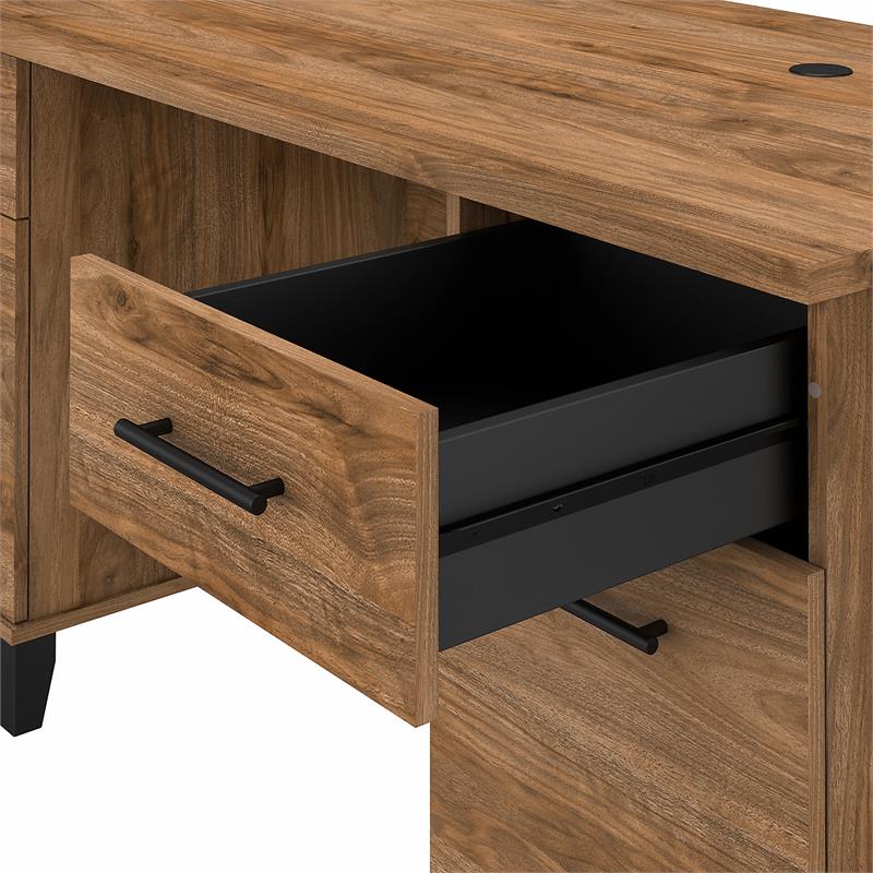 Pemberly Row 60W Office Desk with Drawers in Fresh Walnut - Engineered Wood