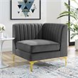 Pemberly Row Modern Channel Tufted Performance Velvet Corner Chair in Gray