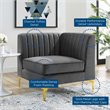 Pemberly Row Modern Channel Tufted Performance Velvet Corner Chair in Gray