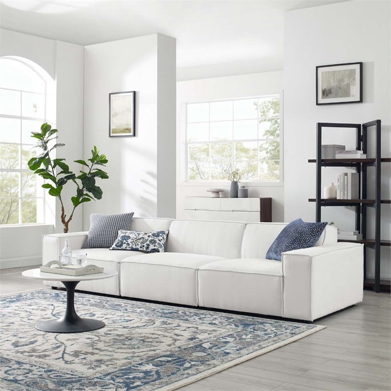 Pemberly Row 3-Piece Modern Fabric Upholstered Sectional Sofa in White