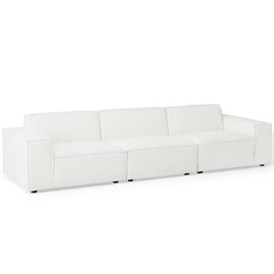 Pemberly Row 3-Piece Modern Fabric Upholstered Sectional Sofa in White