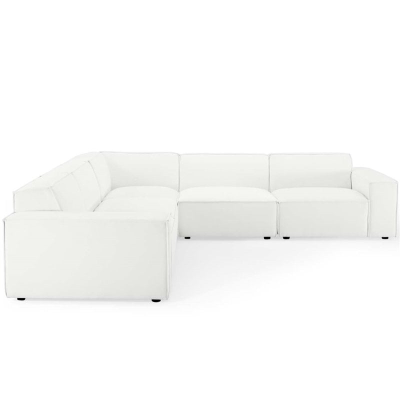 Pemberly Row 5-Piece Modern Fabric Upholstered Sectional Sofa in White