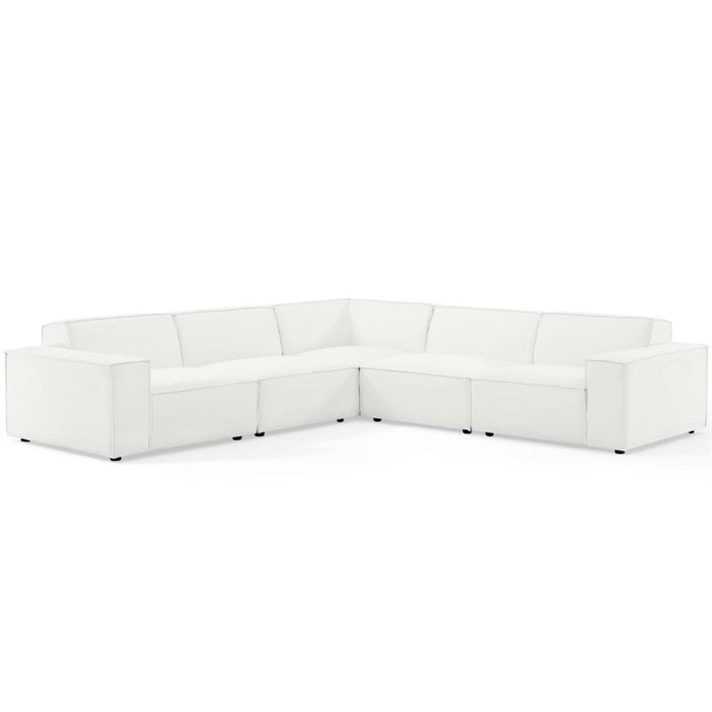 Pemberly Row 5-Piece Modern Fabric Upholstered Sectional Sofa in White