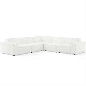 Pemberly Row 5-Piece Modern Fabric Upholstered Sectional Sofa in White