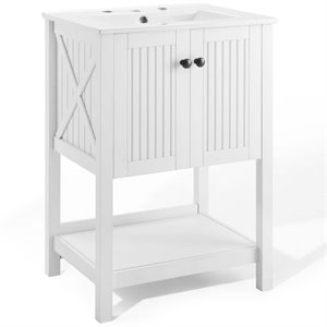 Pemberly Row 24&quot Modern Wooden Bathroom Vanity in White Finish