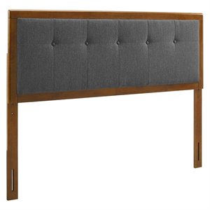 Pemberly Row Tufted King Fabric and Wood Headboard in Walnut/Charcoal