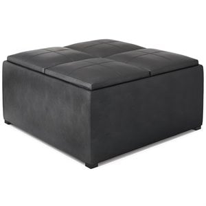 Pemberly Row 35&quot Square Faux Leather Storage Coffee Table Ottoman in Black