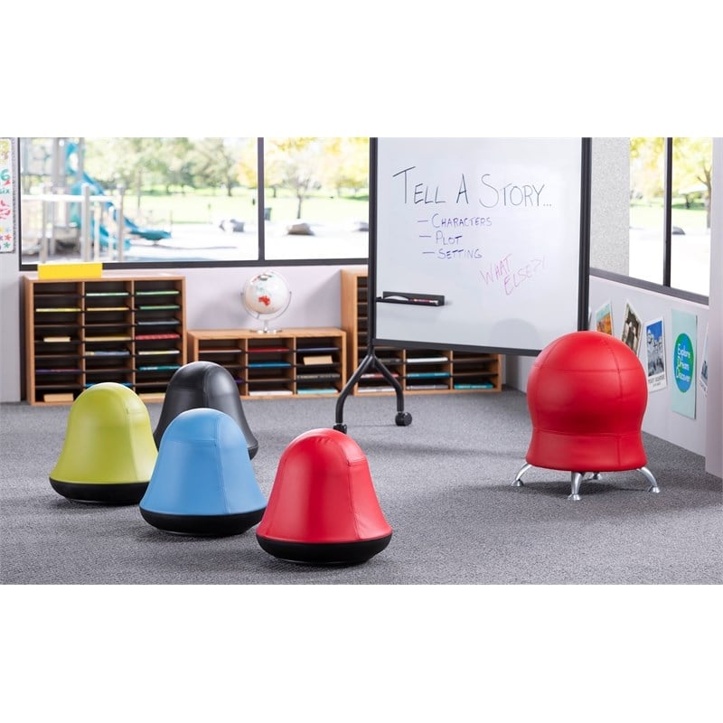 Pemberly Row Vinyl Upholstered Swivel Pump Ball Chair in Red