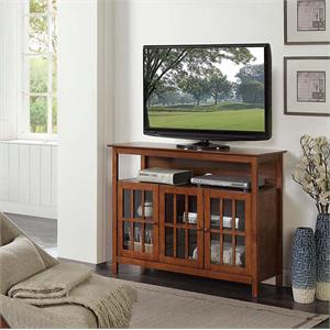 Pemberly Row Deluxe 48-inch TV Stand w/ Storage Cabinets and Shelf - Walnut Wood