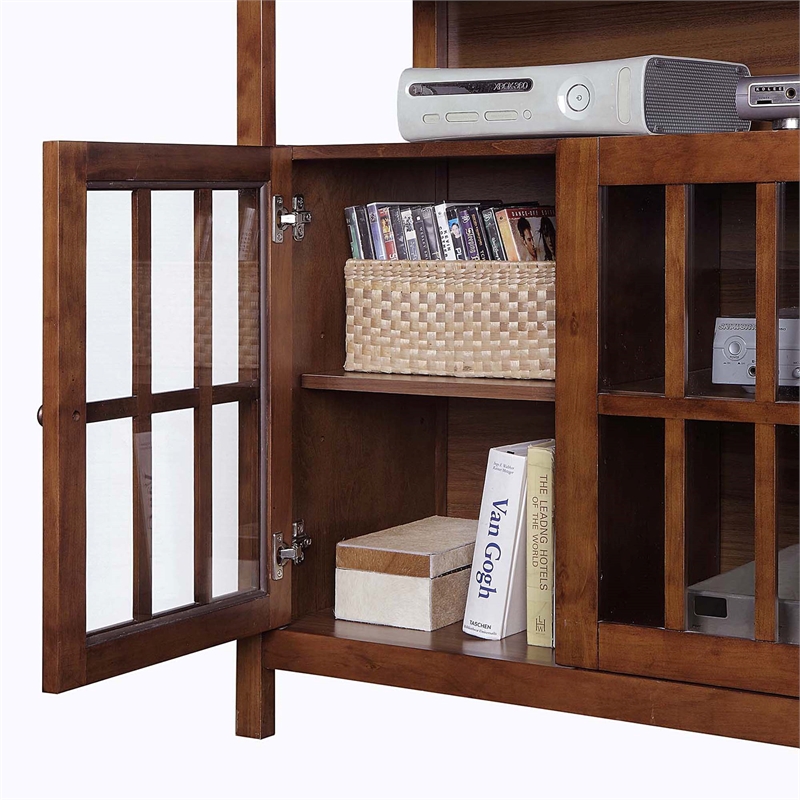 Pemberly Row Deluxe 48-inch TV Stand w/ Storage Cabinets and Shelf - Walnut Wood