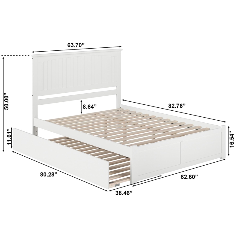 Pemberly Row Queen Solid Wood Bed with Twin XL Trundle in White