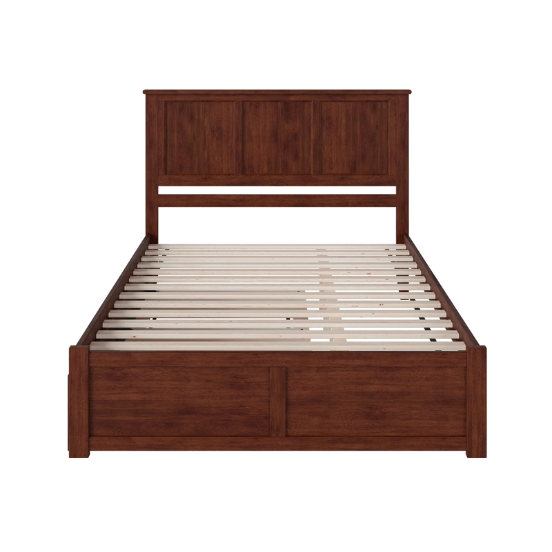 Pemberly Row Madison Queen Wood Platform Bed and Twin XL Trundle in Walnut