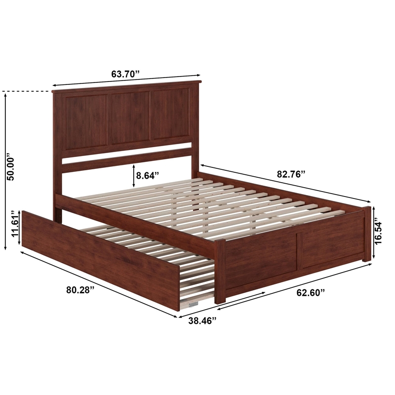 Pemberly Row Madison Queen Wood Platform Bed and Twin XL Trundle in Walnut