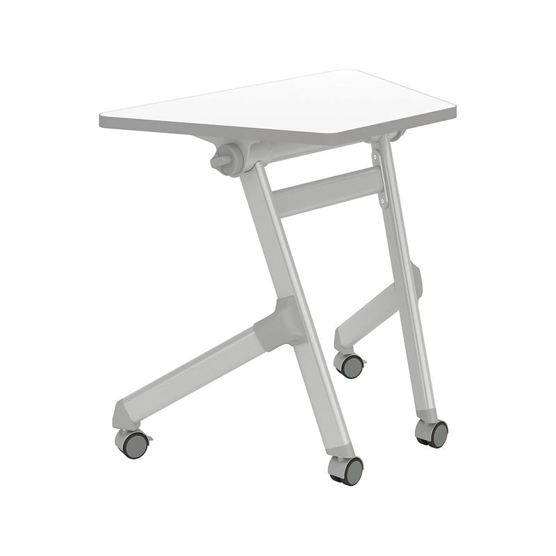Pemberly Row Transitional Metal Mobile Trapezoid Desk in White Finish