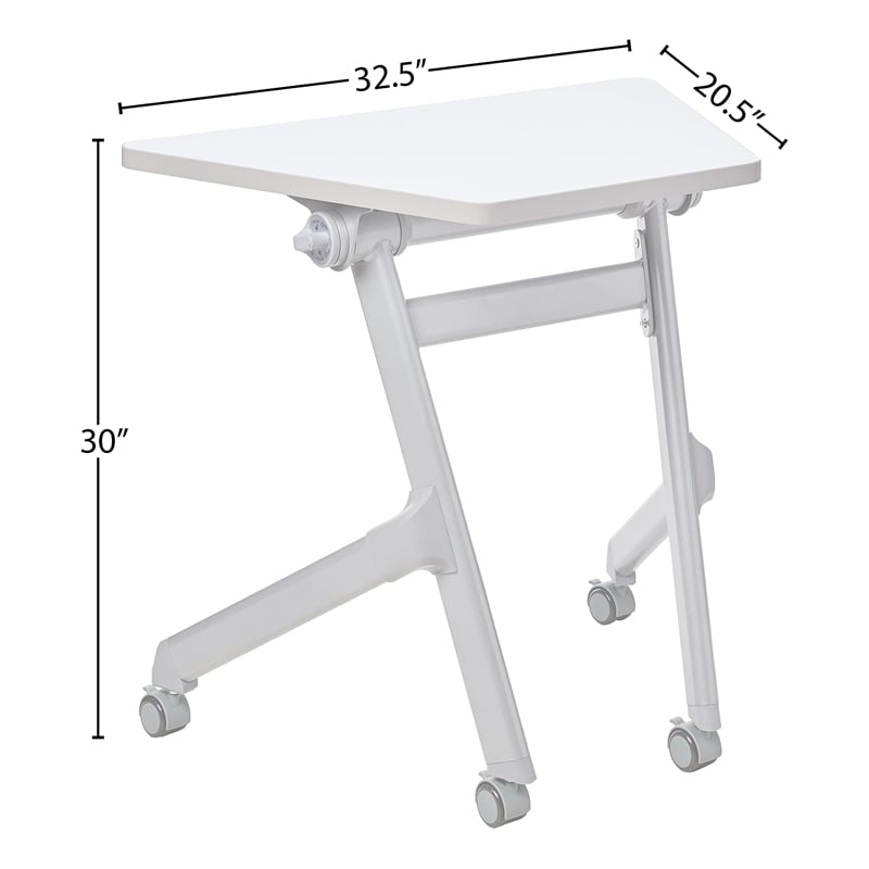 Pemberly Row Transitional Metal Mobile Trapezoid Desk in White Finish