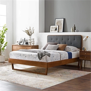 Pemberly Row King Wood Platform Bed with Angular Frame in Walnut/Charcoal