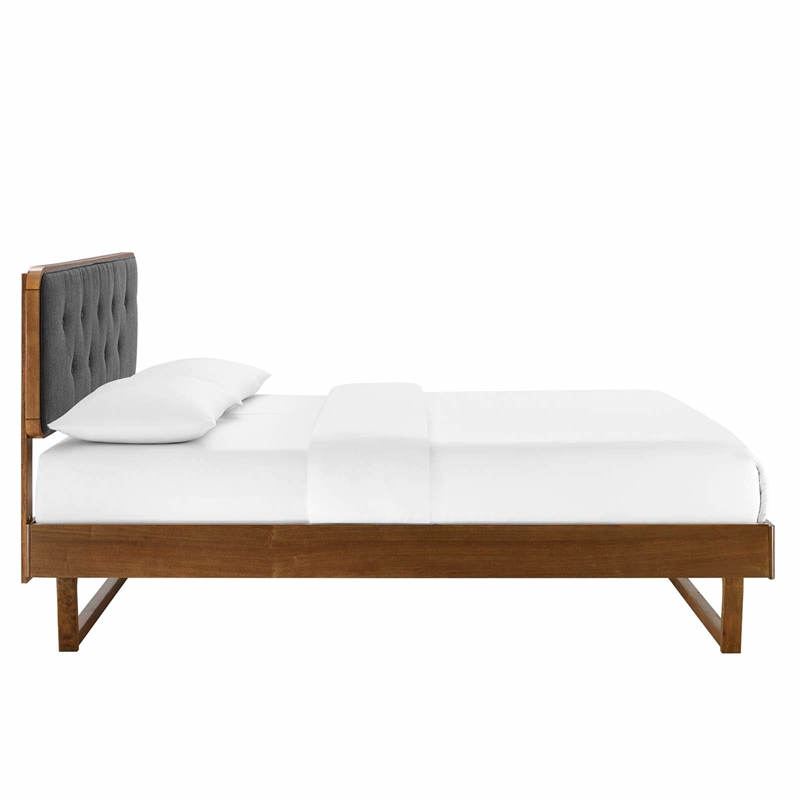 Pemberly Row King Wood Platform Bed with Angular Frame in Walnut/Charcoal