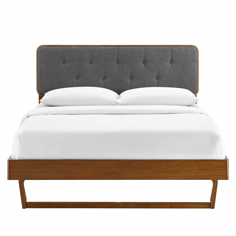 Pemberly Row King Wood Platform Bed with Angular Frame in Walnut/Charcoal