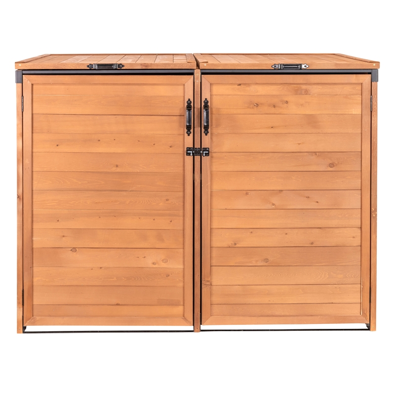 Pemberly Row Medium Horizontal Wood Trash and Recycling Storage Shed in Brown