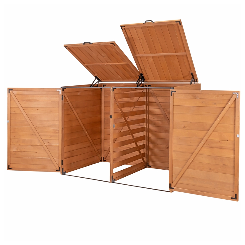 Pemberly Row Medium Horizontal Wood Trash and Recycling Storage Shed in Brown
