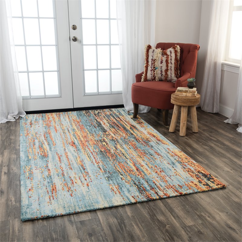 Pemberly Row 10' x 13' Abstract Blue/Blue/Apricot Hybrid Area Rug