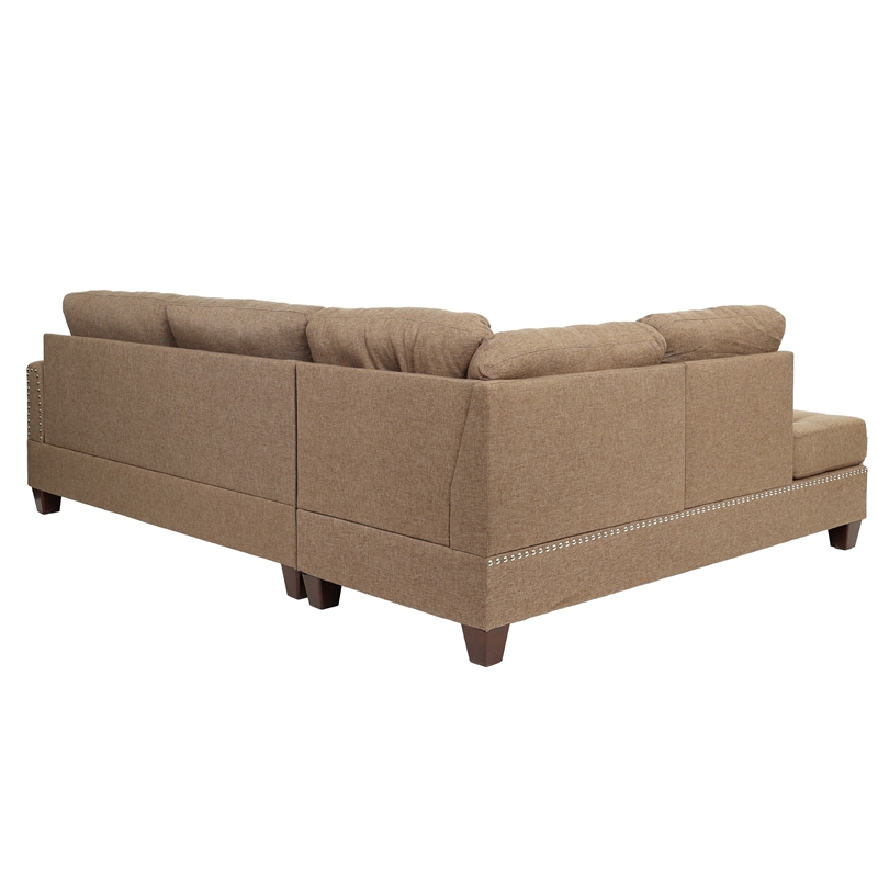 Pemberly Row 3 Piece Fabric Sectional Sofa Set with Ottoman in Coffee