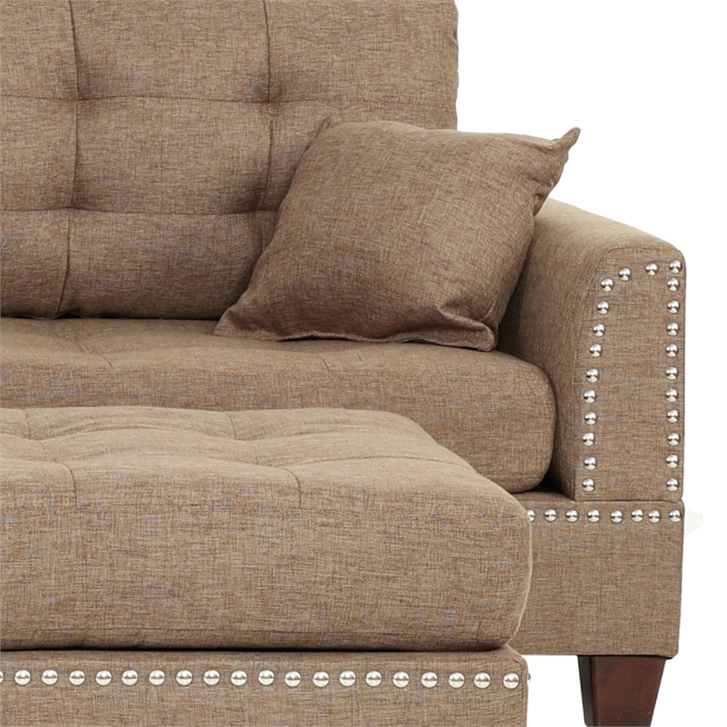 Pemberly Row 3 Piece Fabric Sectional Sofa Set with Ottoman in Coffee