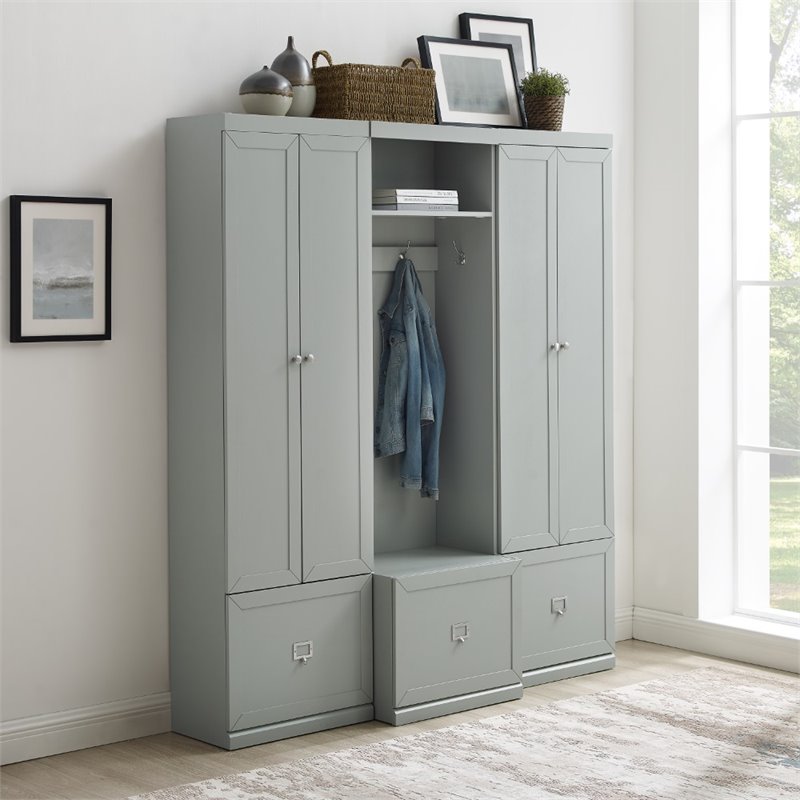 Pemberly Row 3 Piece Modern Wooden Entryway Storage Set in Gray