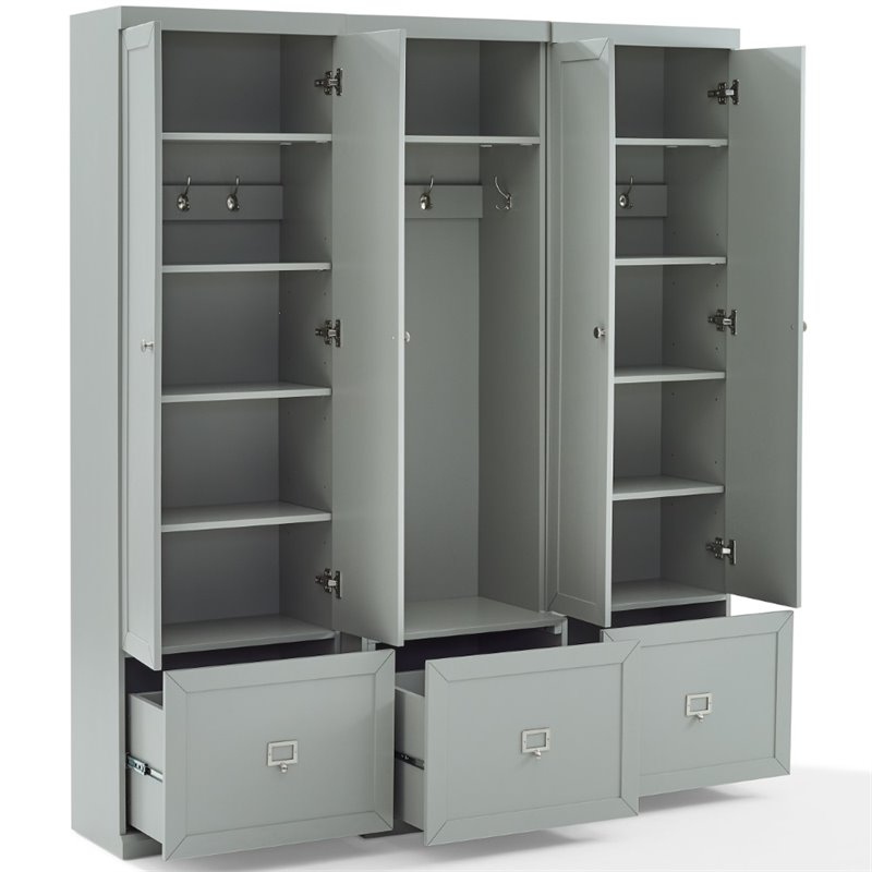 Pemberly Row 3 Piece Modern Wooden Entryway Storage Set in Gray