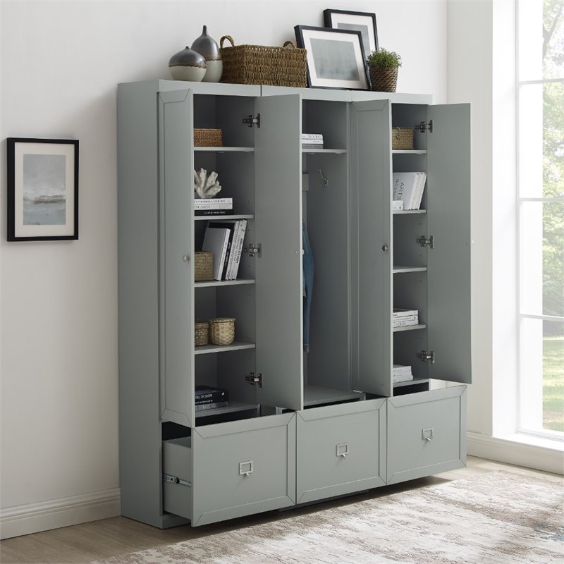 Pemberly Row 3 Piece Modern Wooden Entryway Storage Set in Gray