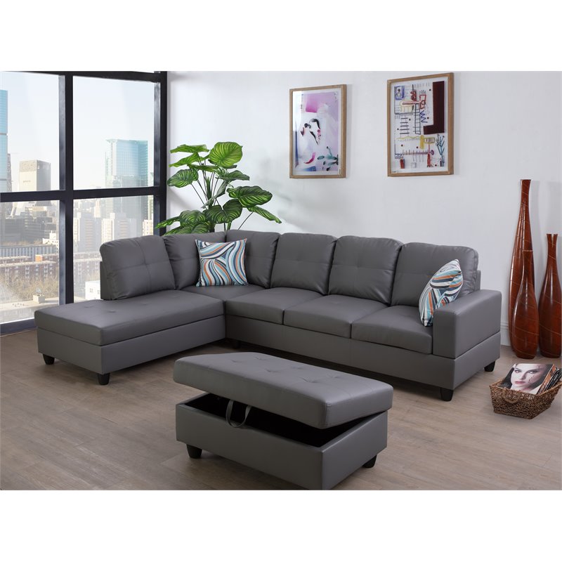 Pemberly Row Left-Facing Sectional & Ottoman in Raining Gray