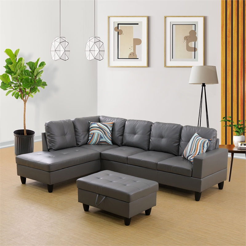 Pemberly Row Left-Facing Sectional & Ottoman in Raining Gray