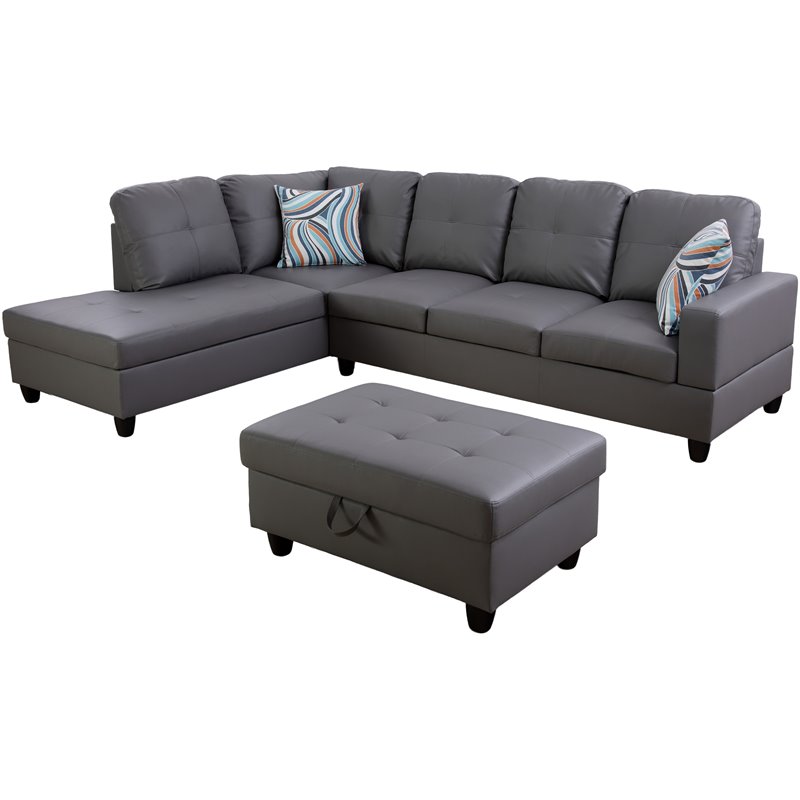 Pemberly Row Left-Facing Sectional & Ottoman in Raining Gray