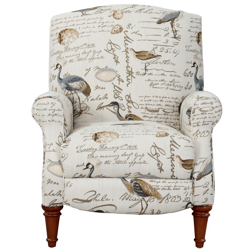 Pemberly Row Bird Script Fabric Manual Reclining Chair in Ivory