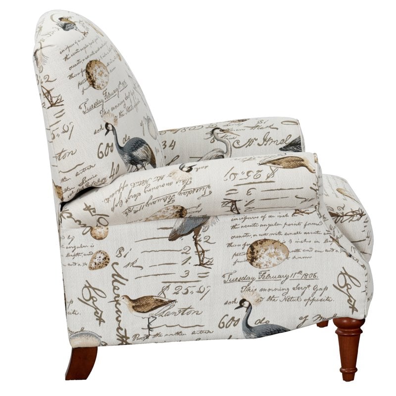 Pemberly Row Bird Script Fabric Manual Reclining Chair in Ivory