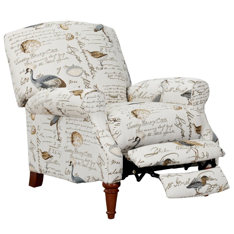 Pemberly Row Bird Script Fabric Manual Reclining Chair in Ivory