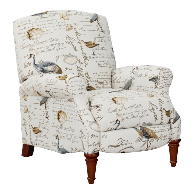Pemberly Row Bird Script Fabric Manual Reclining Chair in Ivory