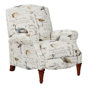 Pemberly Row Bird Script Fabric Manual Reclining Chair in Ivory